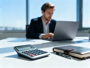 Kobieta w nowoczesnym biurze analizuje wykresy finansowe na tablecie, planując budżet i wynagrodzenie.
